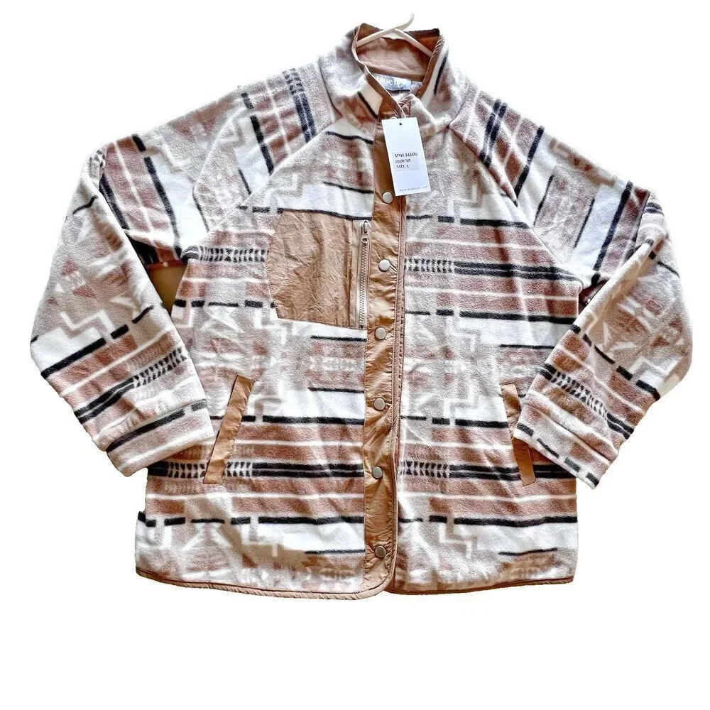 Womens Blue B collection cozy Quilted sweater aztec printed Jacket cowgirl Sz L - Picture 1 of 12